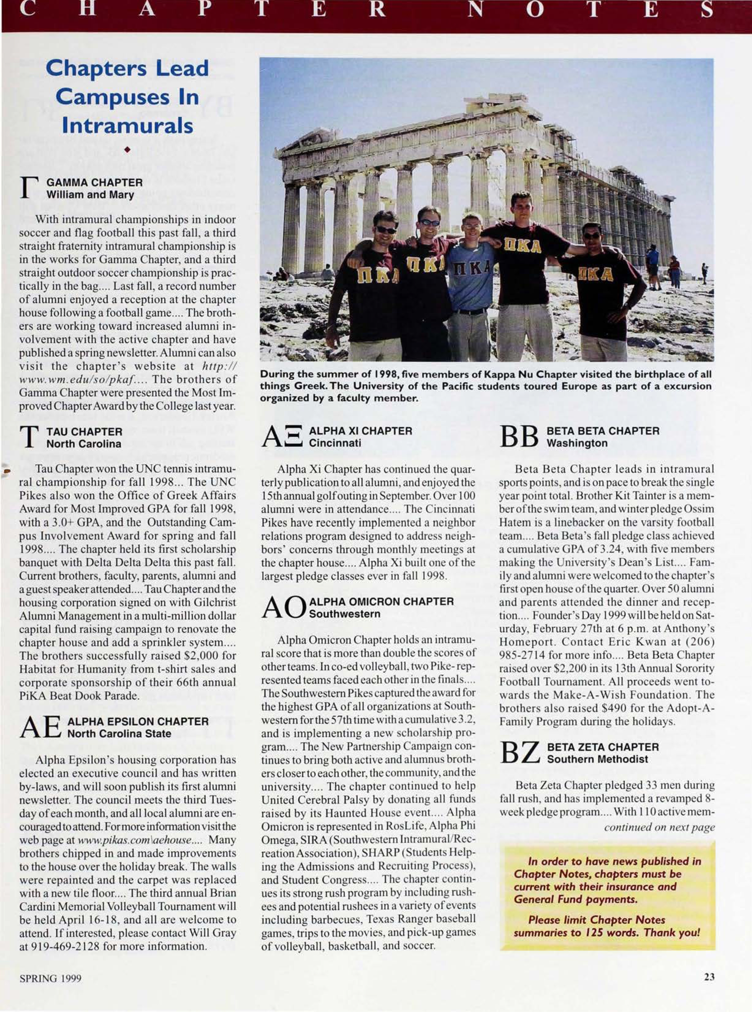 Chapters Note, Spring 1999